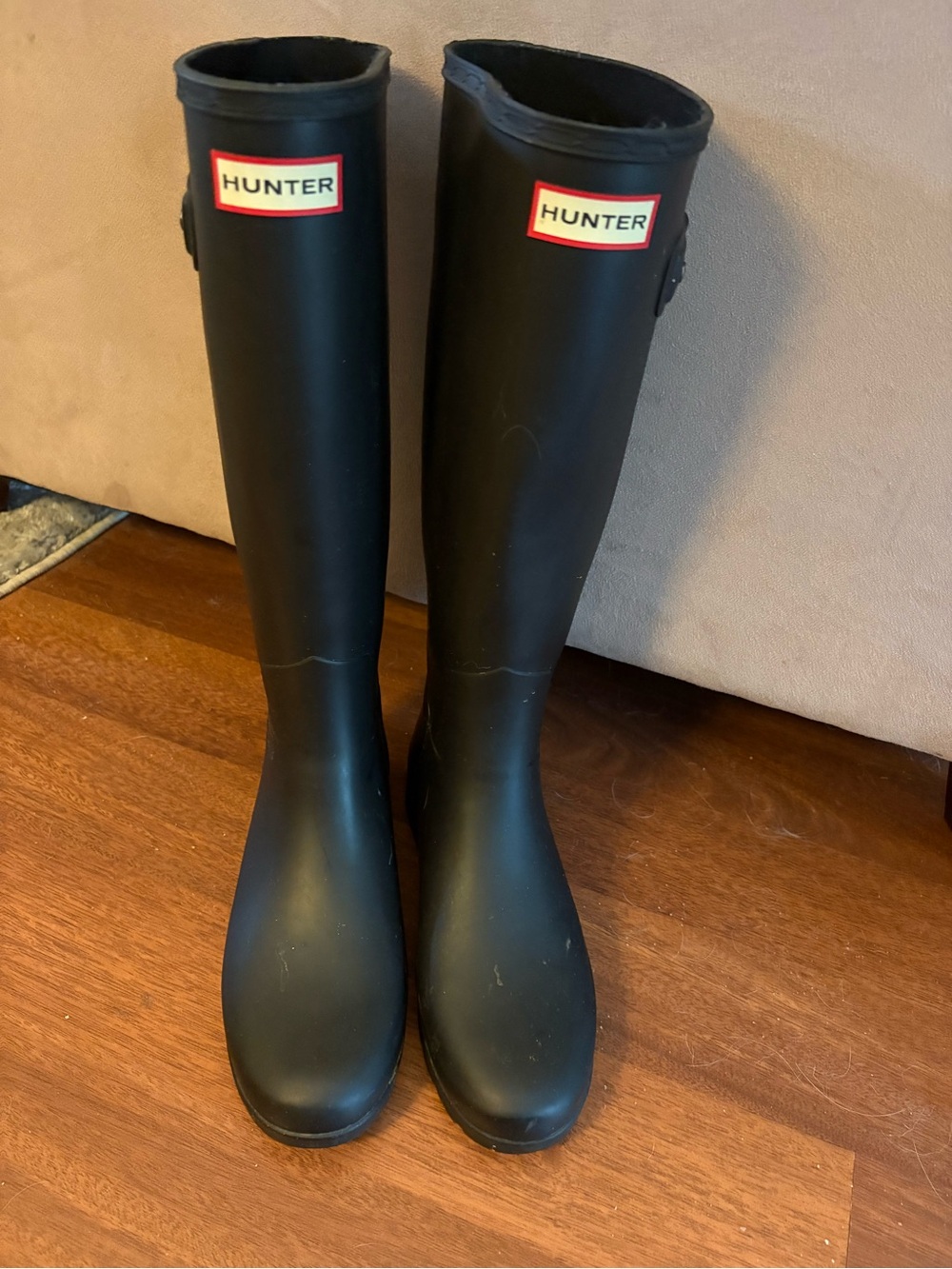 Hunter Matte Black Tall Rubber Rain Boots with Logo